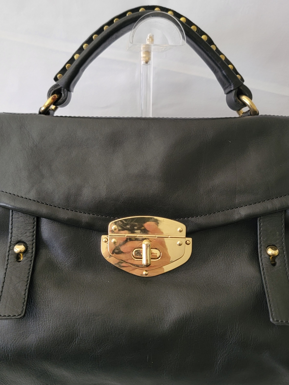 Massimo Dutti Black Leather Satchel with Gold Hardware - Picture 3 of 10